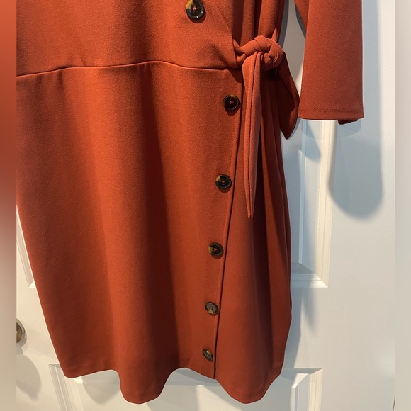 Express Burnt Orange Faux Wrap Size Large Dress - Picture 3 of 5